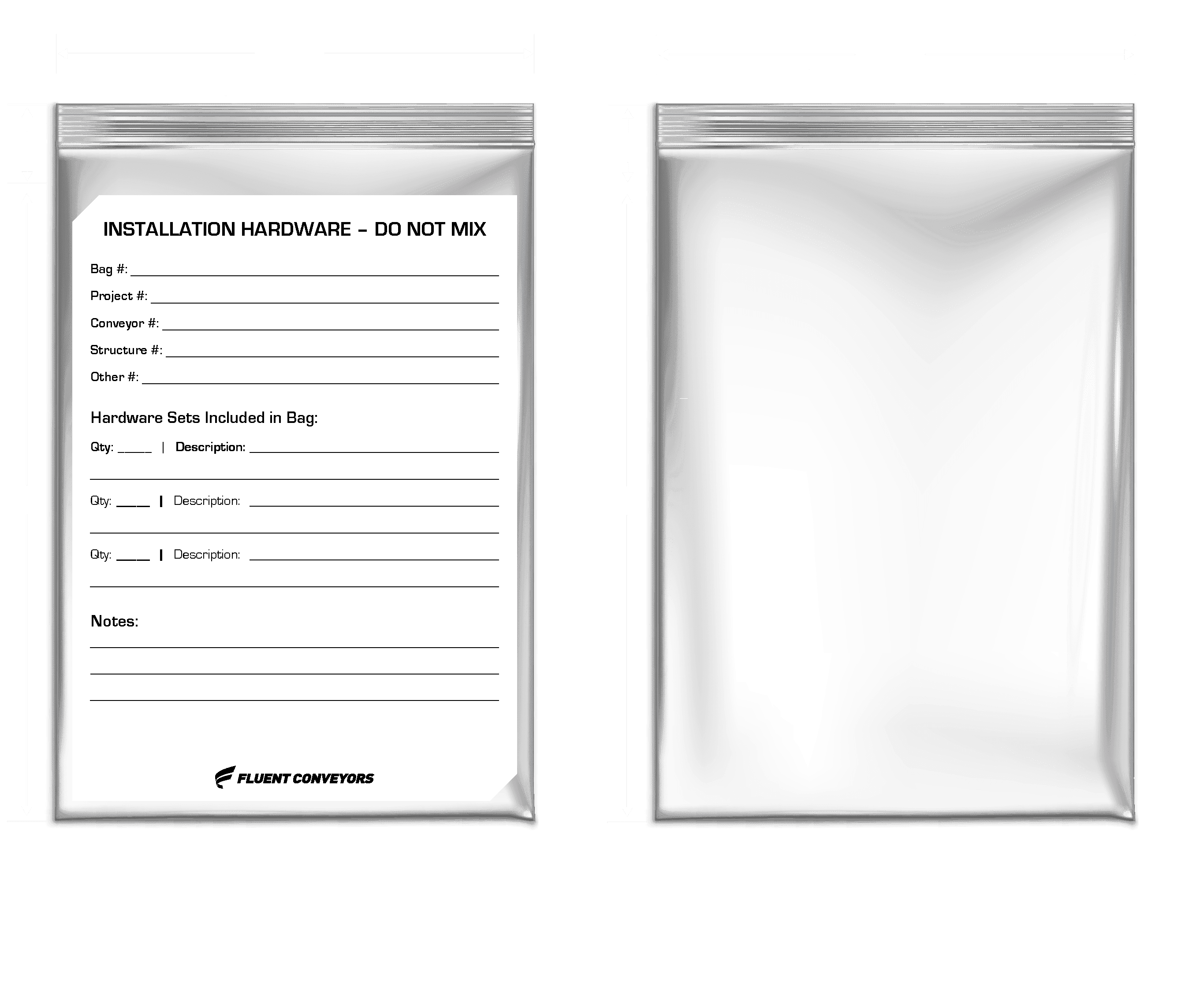 6mil reclosable bag front and back technical diagrams