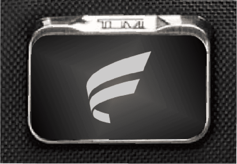 Laser engraved Fluent logo plate detail