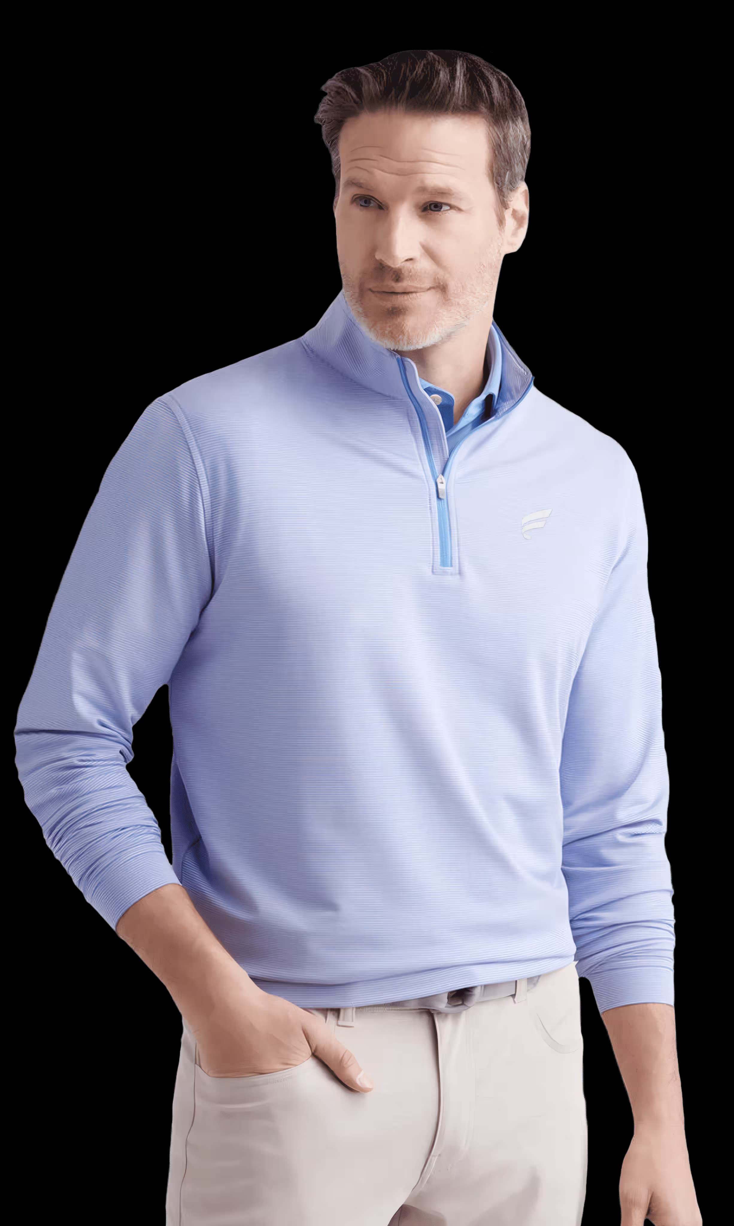 Solid Performance Jersey Polo in evening tide with embroidered Fluent logo on left chest