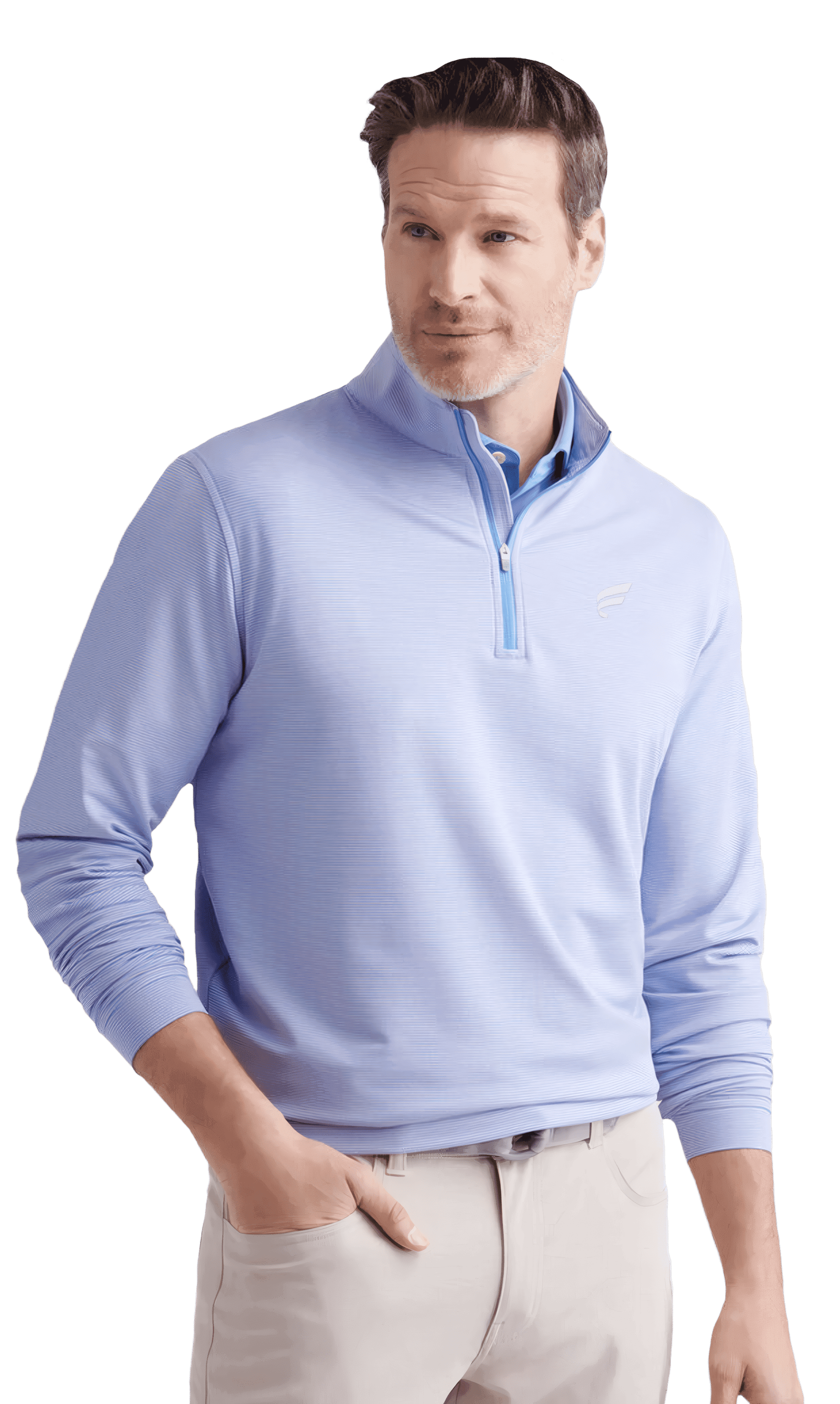 Solid Performance Jersey Polo in evening tide with embroidered Fluent logo on left chest
