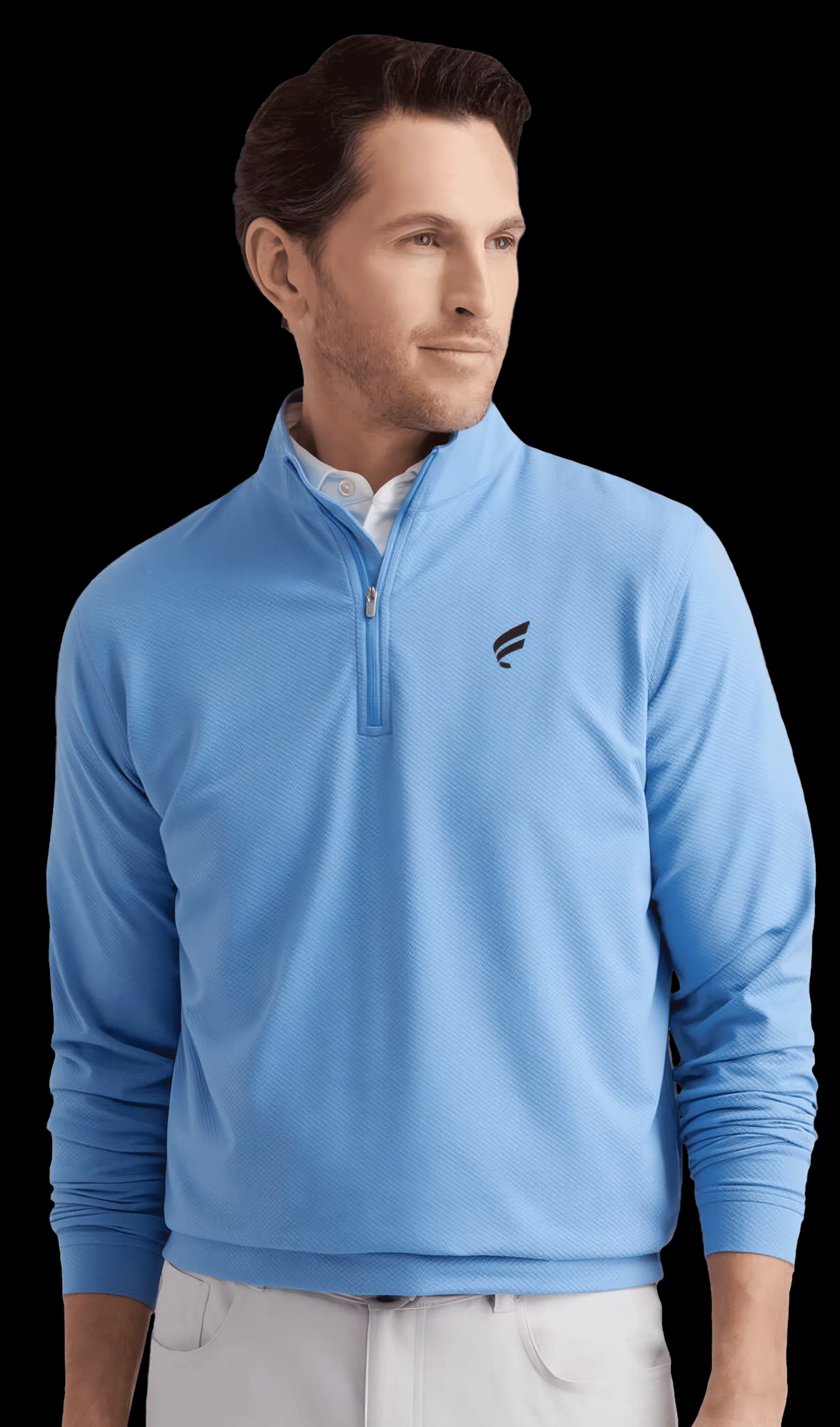 Solid Performance Jersey Polo in evening tide with embroidered Fluent logo on left chest