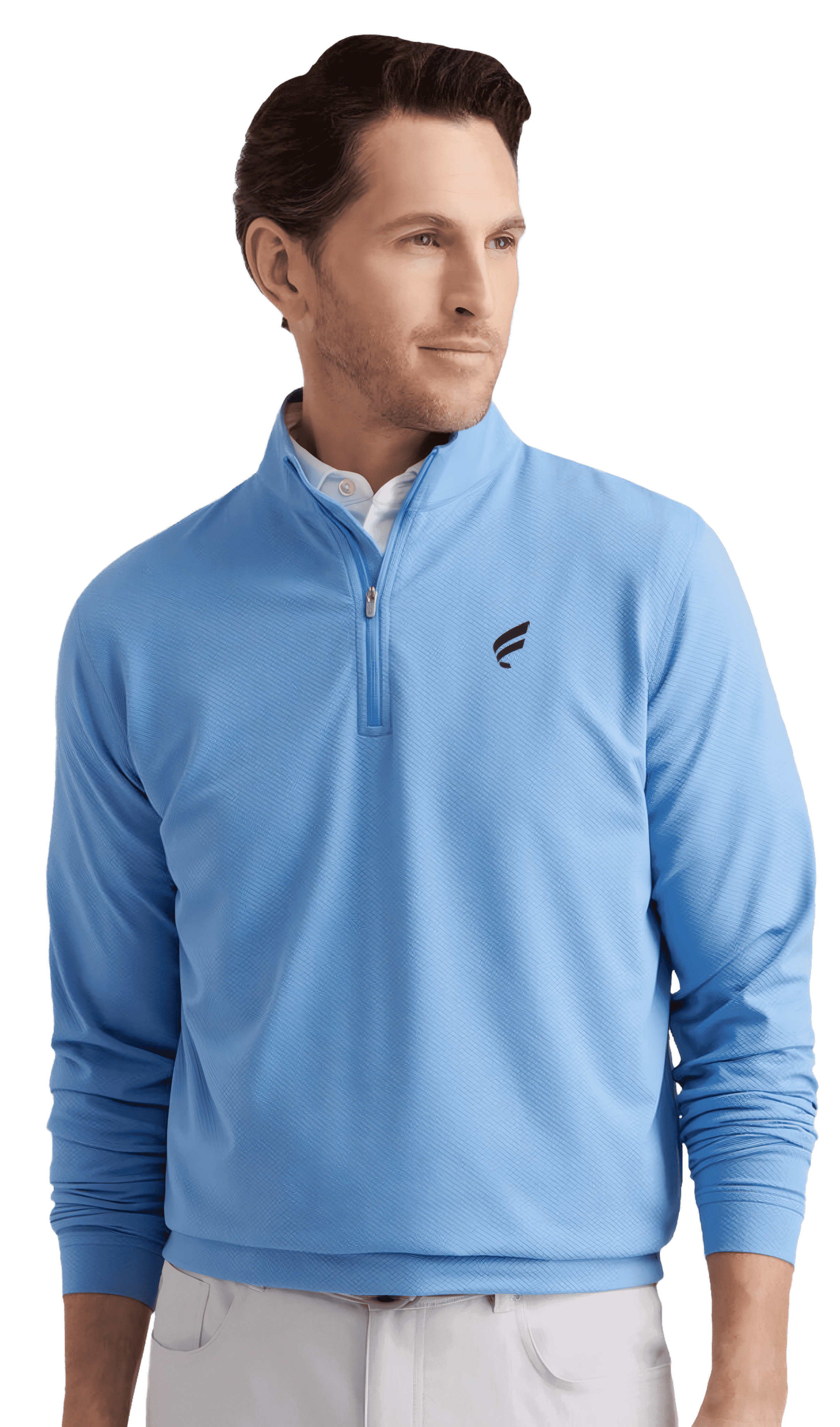 Solid Performance Jersey Polo in evening tide with embroidered Fluent logo on left chest