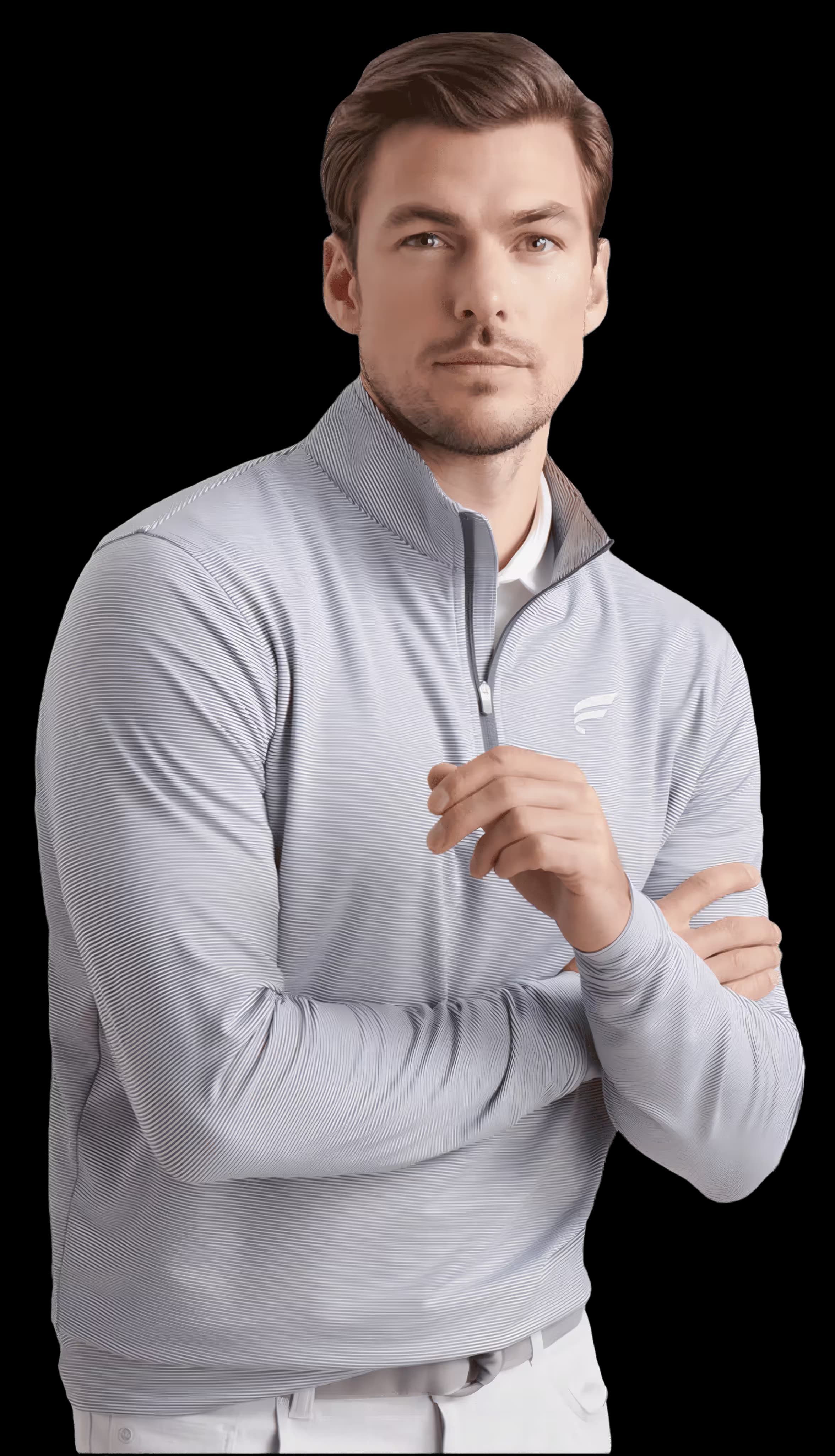 Solid Performance Jersey Polo in iron white with embroidered Fluent logo on left chest