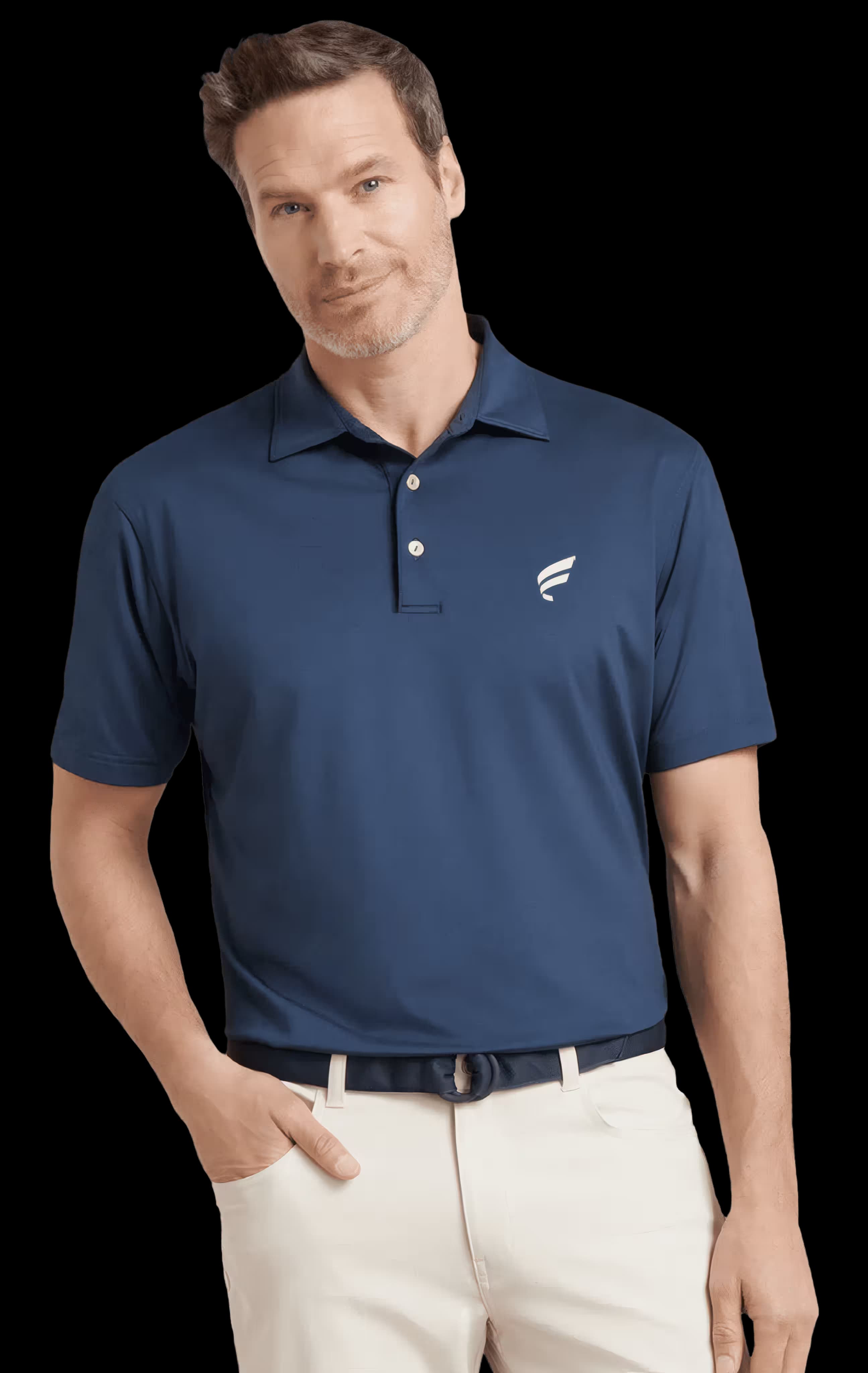Solid Performance Jersey Polo in navy with embroidered Fluent logo on left chest