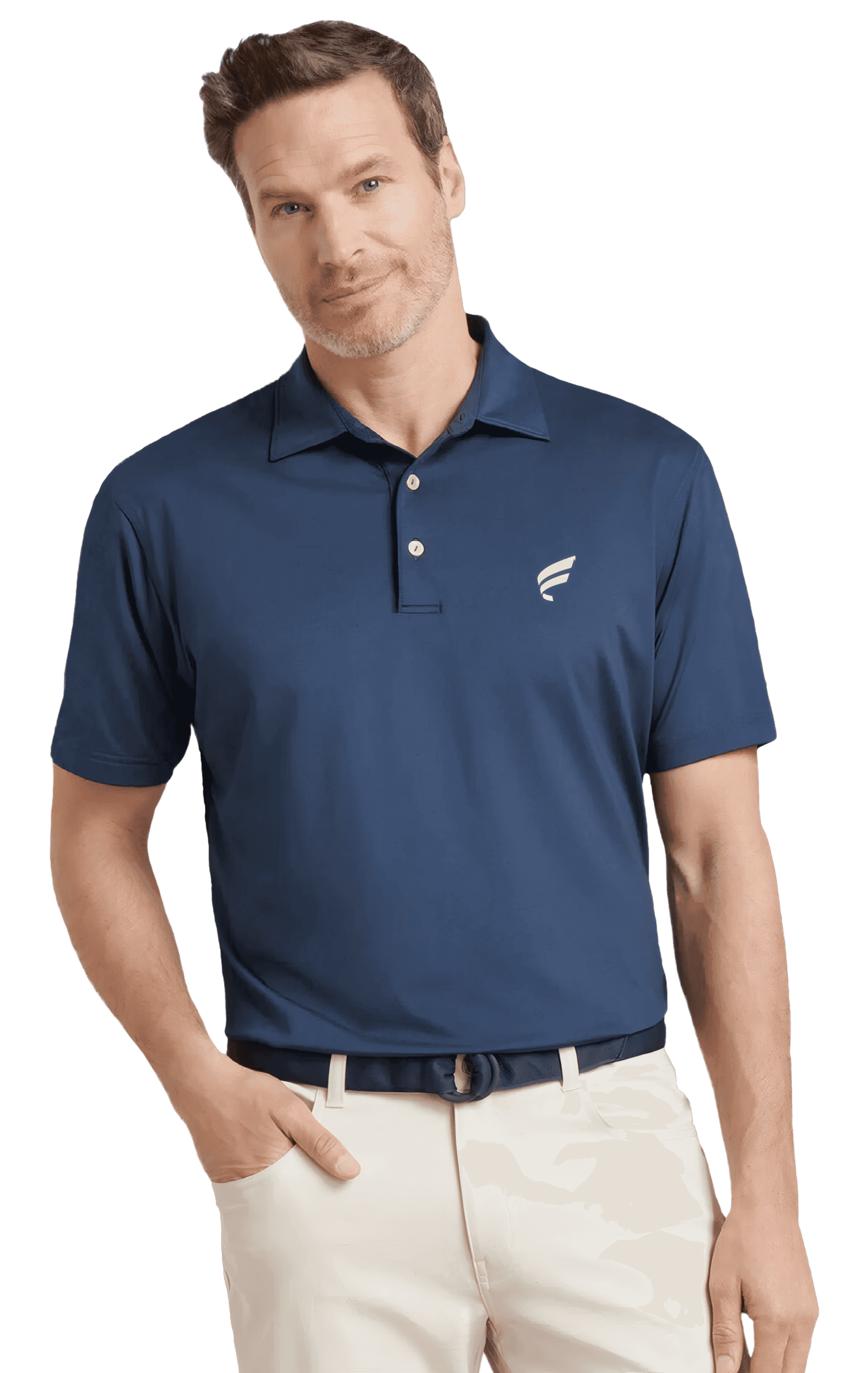 Solid Performance Jersey Polo in navy with embroidered Fluent logo on left chest