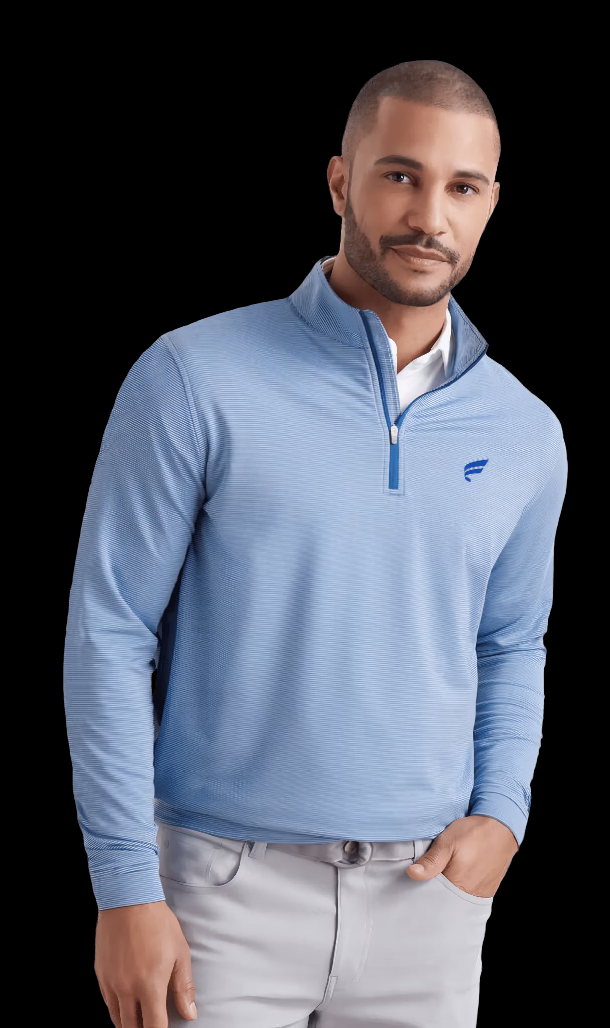 Solid Performance Jersey Polo in sport navy with embroidered Fluent logo on left chest