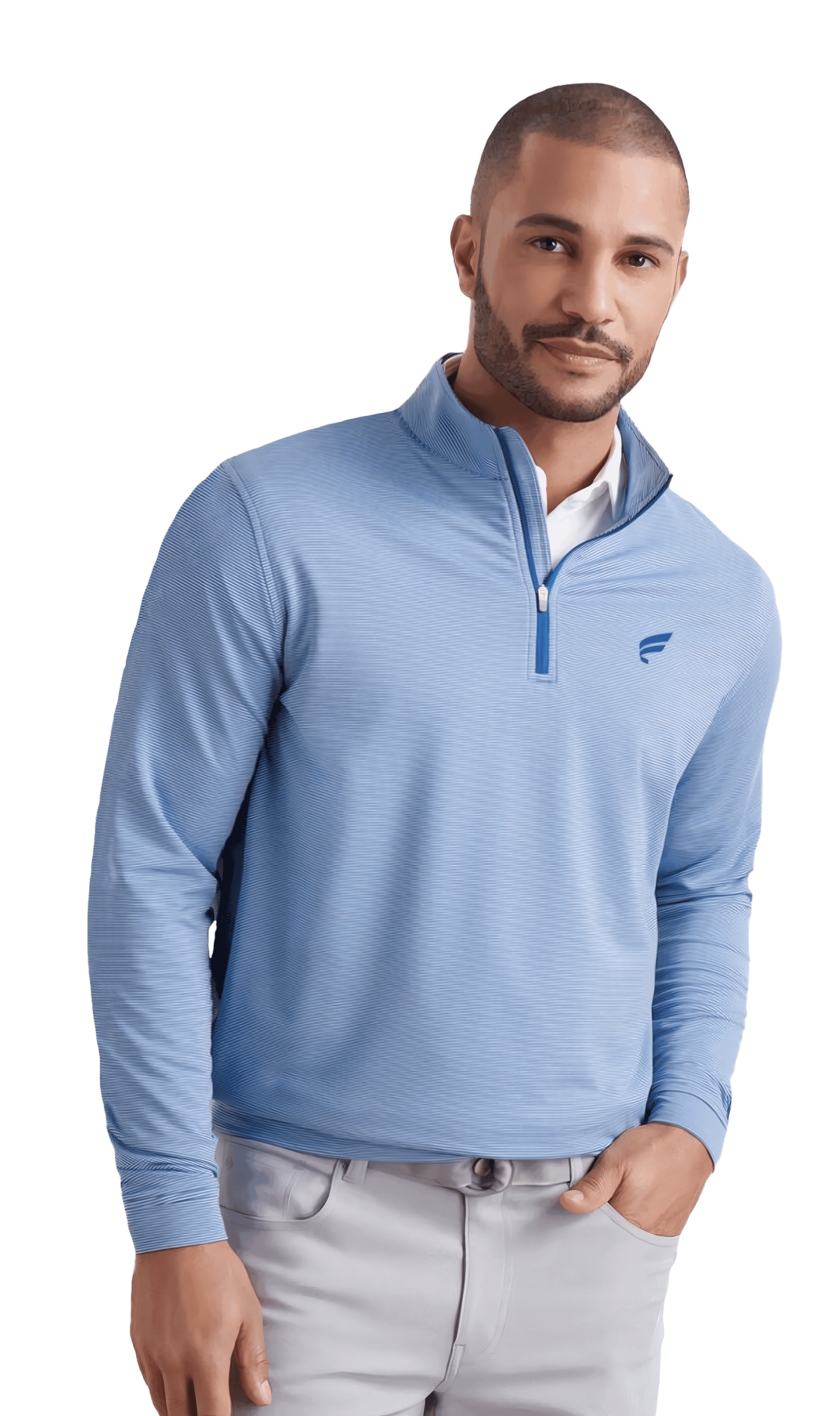 Solid Performance Jersey Polo in sport navy with embroidered Fluent logo on left chest