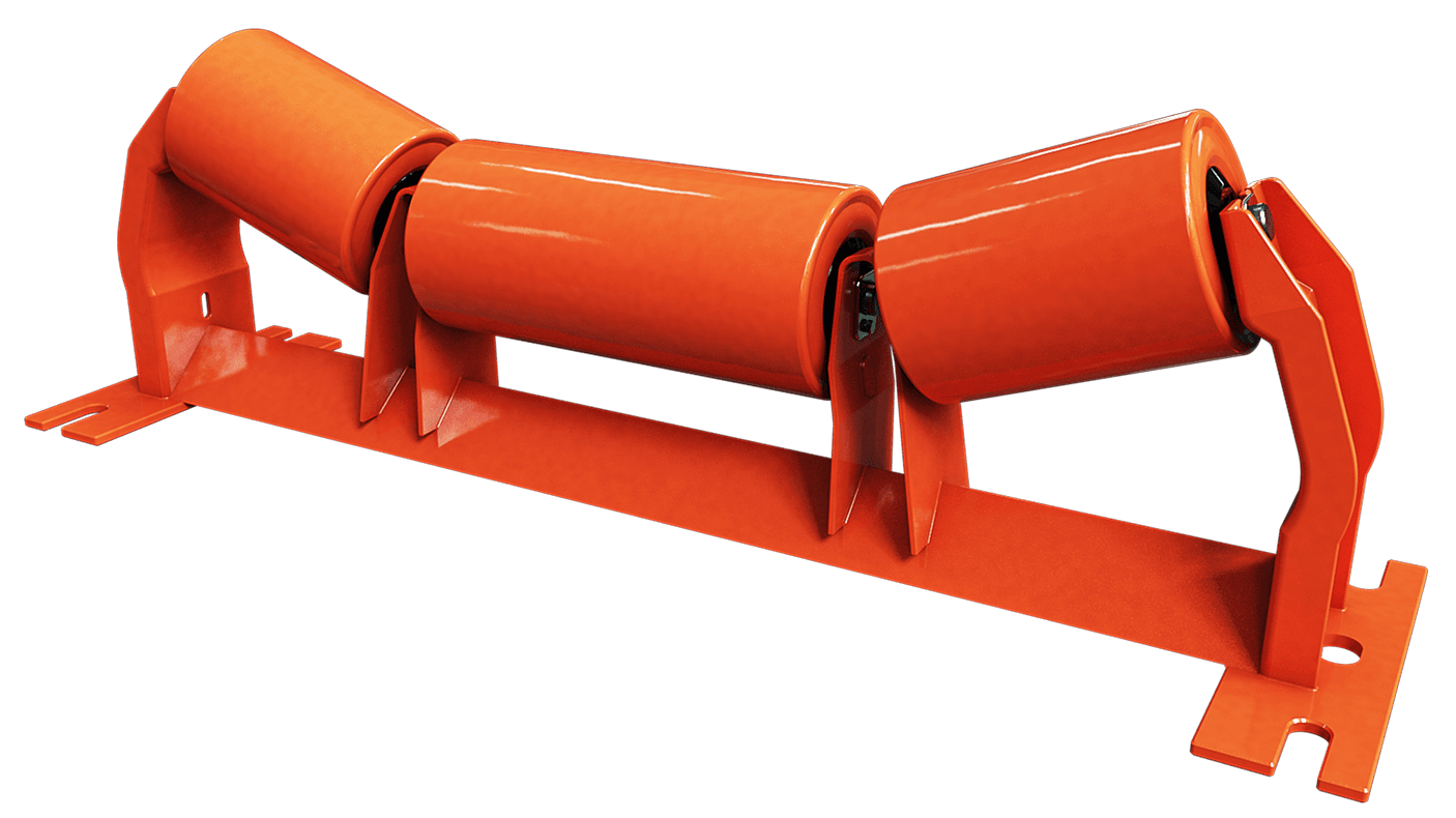 Unequal troughing conveyor idlers