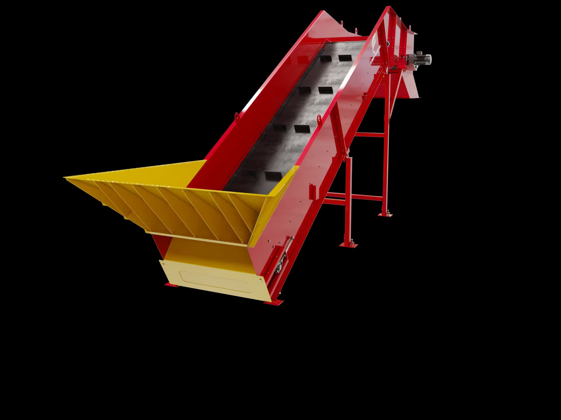 Cleated incline conveyor with hopper