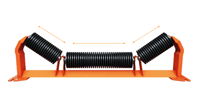 Unequal troughing idlers